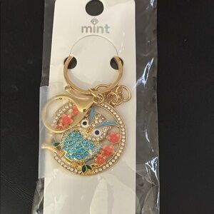 Mint Owl Keychain with Blue and Gold Details